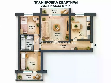 Продается 3-комн. квартира, 68,9 м²