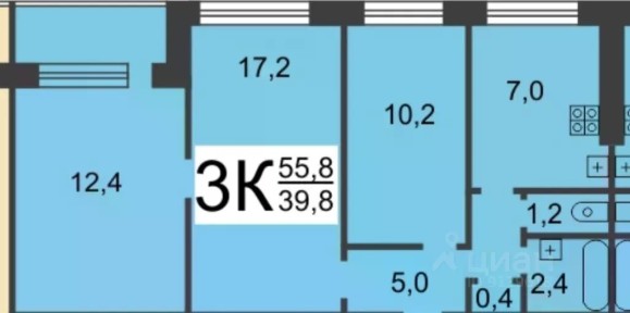 Продается 3-комн. квартира, 55,8 м²