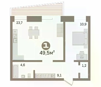 Продается 1-комн. квартира, 49,5 м²