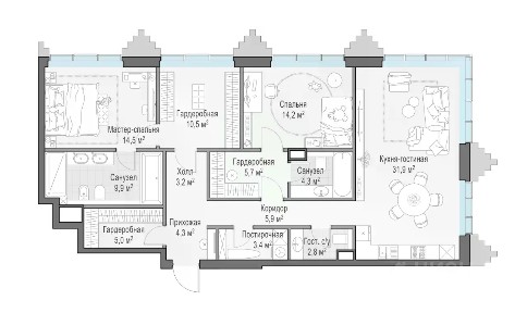 Продается 2-комн. квартира, 116 м²