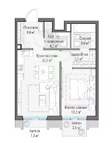 Продается 1-комн. квартира, 55 м²