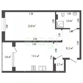 Продается 1-комн. квартира, 55,1 м²