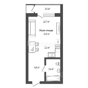 Продается студия, 26,8 м²