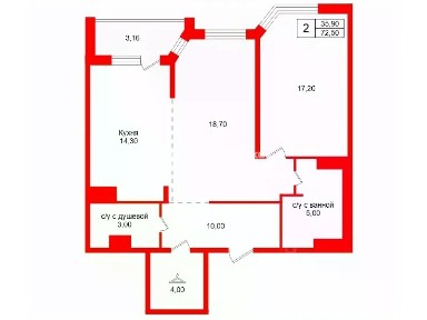 Продается 2-комн. квартира, 72,5 м²