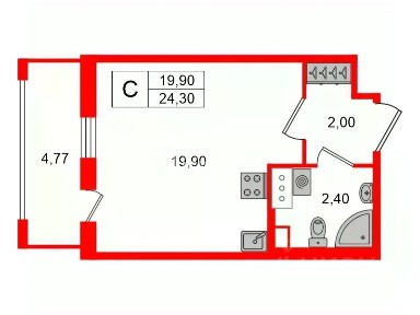 Продается студия, 24,3 м²