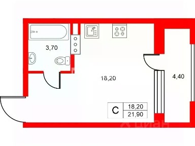 Продается студия, 21,6 м²