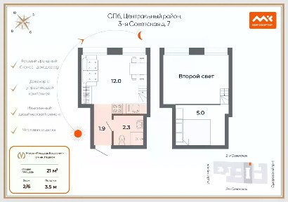 Продается студия, 21 м²