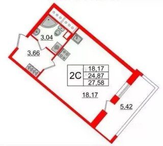 Продается студия, 27,6 м²