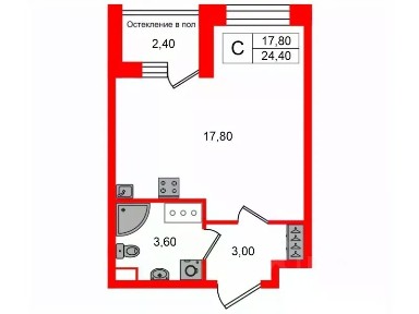 Продается студия, 24,4 м²