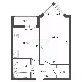 Продается 1-комн. квартира, 43,4 м²