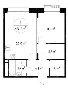Продается 1-комн. квартира, 48,7 м²