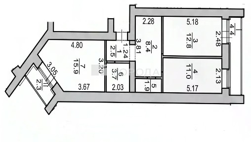 Продается 2-комн. квартира, 56,2 м²