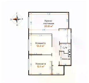 Продается квартира свободной планировки, 66 м²