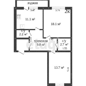 Продается 2-комн. квартира, 57,3 м²