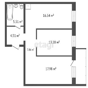 Продается 2-комн. квартира, 53,8 м²