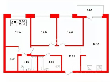 Сдается 3-комн. квартира, 75,1 м²