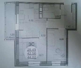 Продается 3-комн. квартира, 42,7 м²
