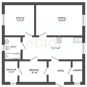 Продается 1-этажный дом, 56 м²