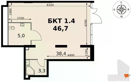 Продается помещение свободного назначения, 46,7 м²