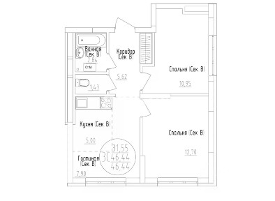 Продается 3-комн. квартира, 46,44 м²