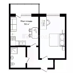 Продается 1-комн. квартира, 38,1 м²