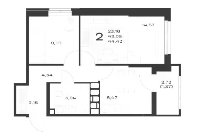Продается 2-комн. квартира, 44,43 м²
