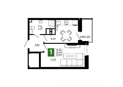 Продается 1-комн. квартира, 33,83 м²