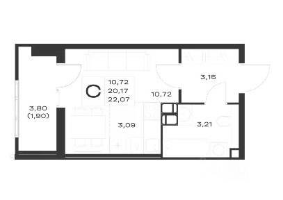 Продается студия, 22,07 м²