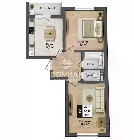 Продается 2-комн. квартира, 55,1 м²