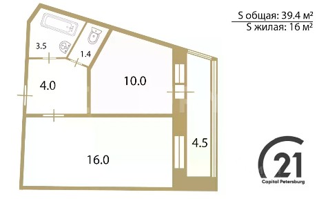 Продается 1-комн. квартира, 39,4 м²