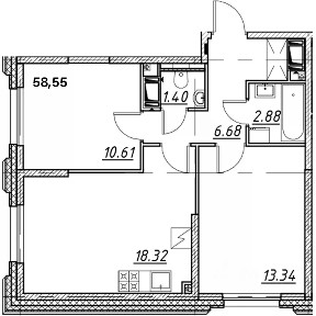 Продается 2-комн. квартира, 58,55 м²