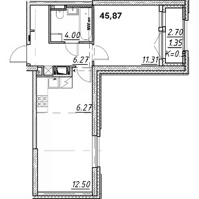 Продается 1-комн. квартира, 45,87 м²