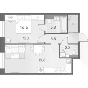 Продается 1-комн. квартира, 46,6 м²