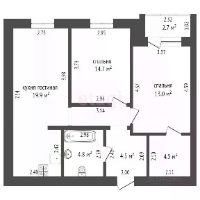 Продается 2-комн. квартира, 61,1 м²