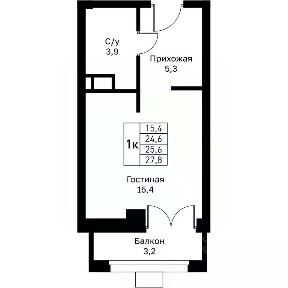 Продается студия, 25,6 м²