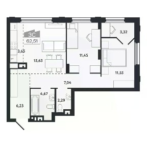 Продается 3-комн. квартира, 62,51 м²
