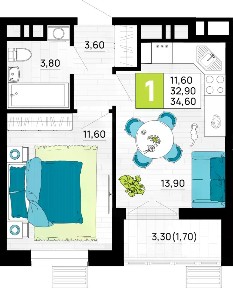 Продается 1-комн. квартира, 34,6 м²