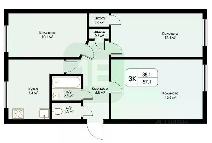 Продается 3-комн. квартира, 57,1 м²
