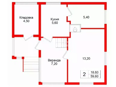 Продается 2-этажный дом, 59,6 м²