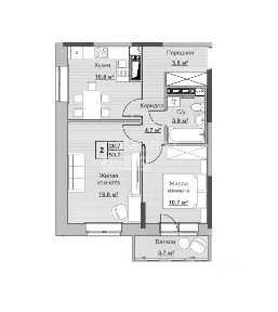 Продается 2-комн. квартира, 53,2 м²