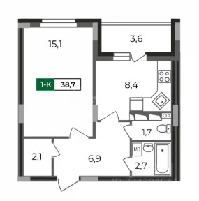 Продается 1-комн. квартира, 38,7 м²