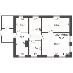 Продается 1-этажный дом, 50 м²