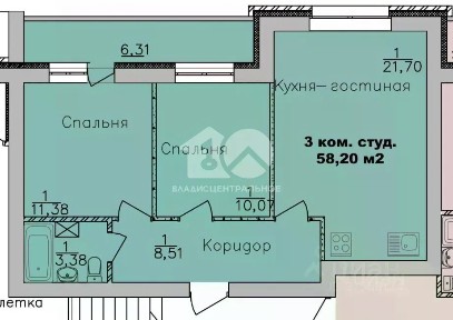 Продается 3-комн. квартира, 58,2 м²
