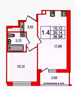 Продается 1-комн. квартира, 35,14 м²