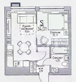 Продается 1-комн. квартира, 33,5 м²