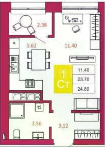 Продается студия, 23,9 м²