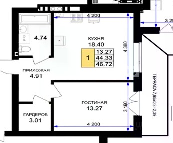Продается 1-комн. квартира, 45 м²