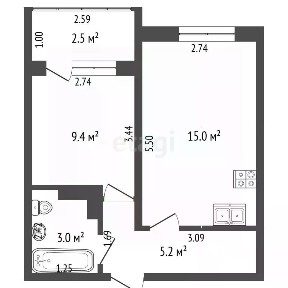 Продается 1-комн. квартира, 33,5 м²