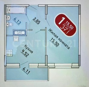 Продается 1-комн. квартира, 34,5 м²