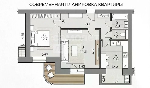 Продается 2-комн. квартира, 51 м²